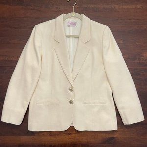 Vintage Pendleton Pure Virgin Wool Blazer Jacket Ivory Women Petite Crest Button